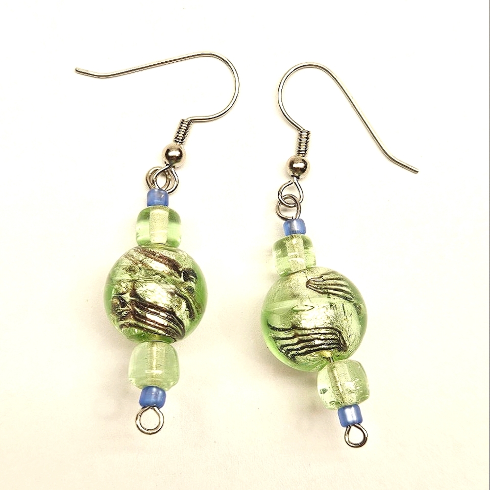 Pale Green Beaded Glass Earrings